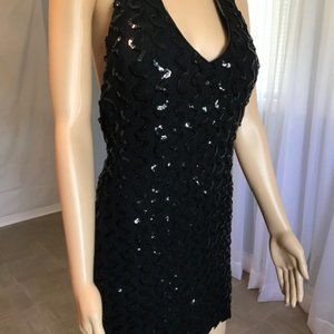 Legends Black Sequin Halter Bodycon Stretch Mini Party Club Dancing Dress Sz L